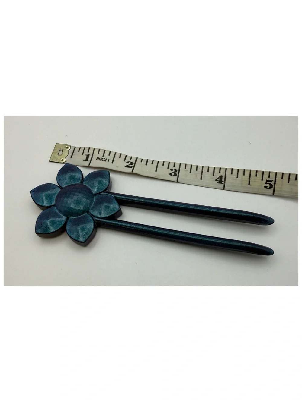Vintage‑Style Teal Floral Hair Stick –‎ Double‑Prong Decorative Hairpin